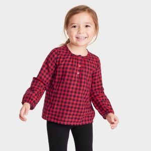 OshKosh B'gosh Toddler Girls' Buffalo Check Long Sleeve Blouse - Red
